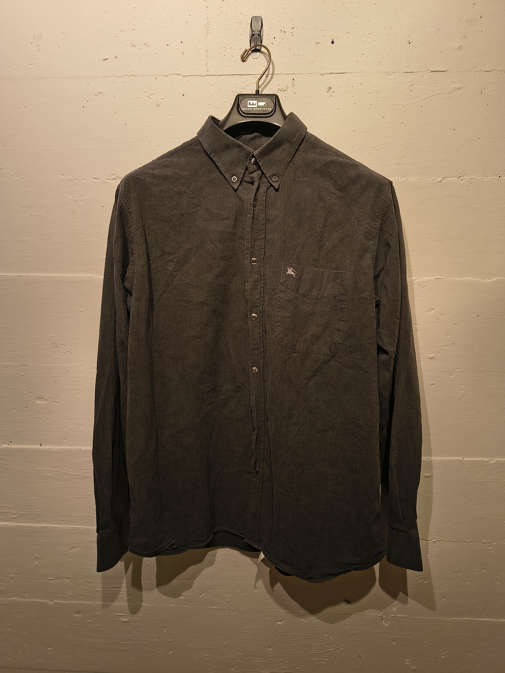 Burberry London Men’s XL Charcoal Gray Cotton Button-Down Shirt Logo Pocket